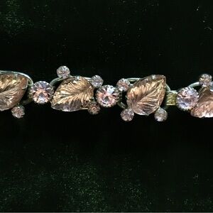 Vintage Gold and Silver Leaf Bracelet with Crystals